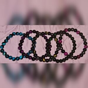 5pc Set Elegant Tiger Eye Multicolor Beaded Bracelet Set